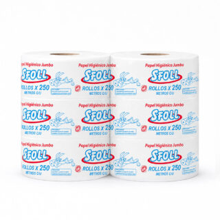 papel higiénico jumbo blanco de 250m, paquete de 6 rollos
