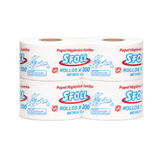 papel higiénico jumbo blanco de 300m, paquete de 4 rollos