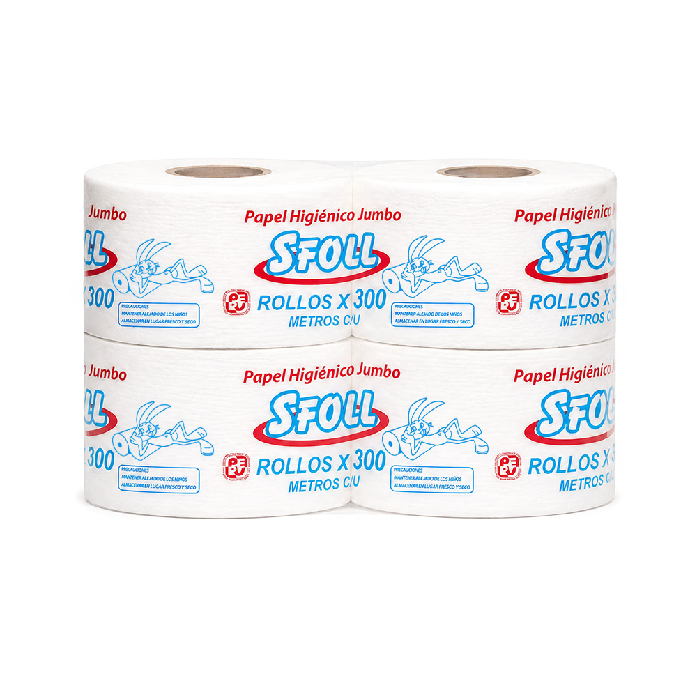 PAPEL HIGIÉNICO JUMBO DE 300M X4 ROLLOS MARCA SFOLL