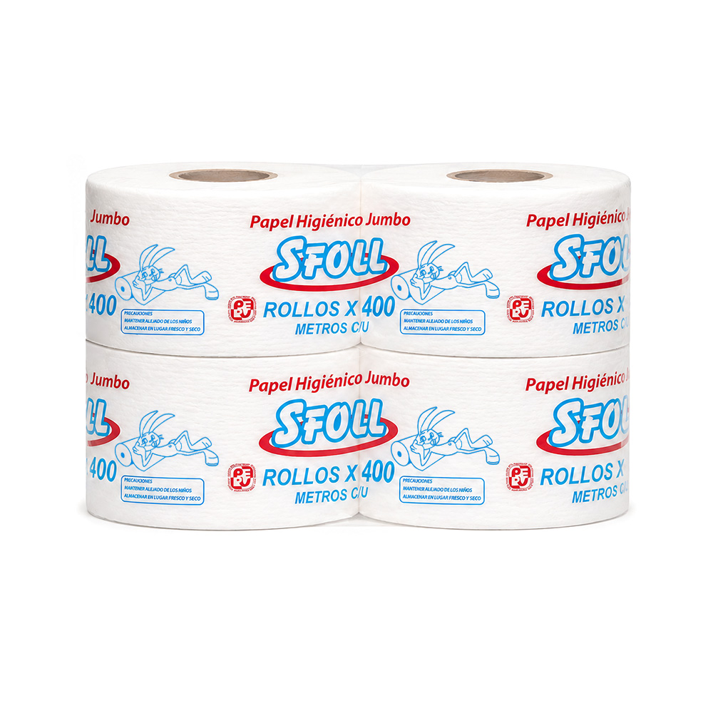PAPEL HIGIÉNICO JUMBO DE 400M X4 ROLLOS MARCA SFOLL