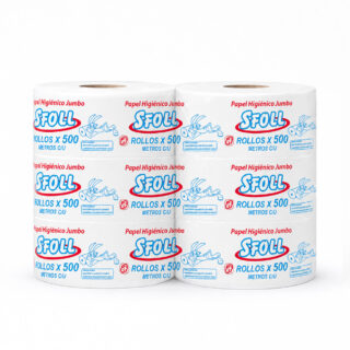 papel higiénico jumbo blanco de 500m, paquete de 6 rollos