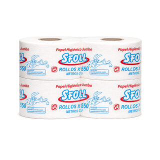 papel higiénico jumbo blanco de 550m, paquete de 4 rollos