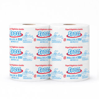 papel higiénico jumbo blanco de 550m, paquete de 6 rollos