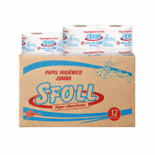 PAPEL HIGIÉNICO JUMBO CAJA X12 ROLLOS DE 500M MARCA SFOLL