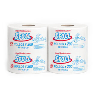 papel toalla jumbo blanco de 200m, paquete de 2 rollos