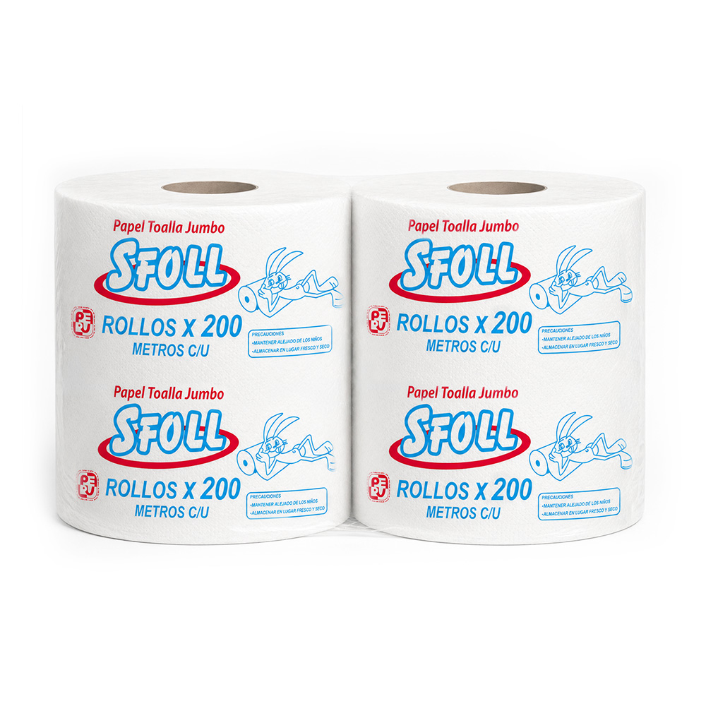 PAPEL TOALLA JUMBO 200M X2 ROLLOS MARCA SFOLL