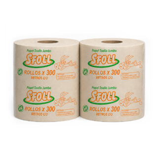 papel toalla jumbo natural de 300m, paquete de 2 rollos